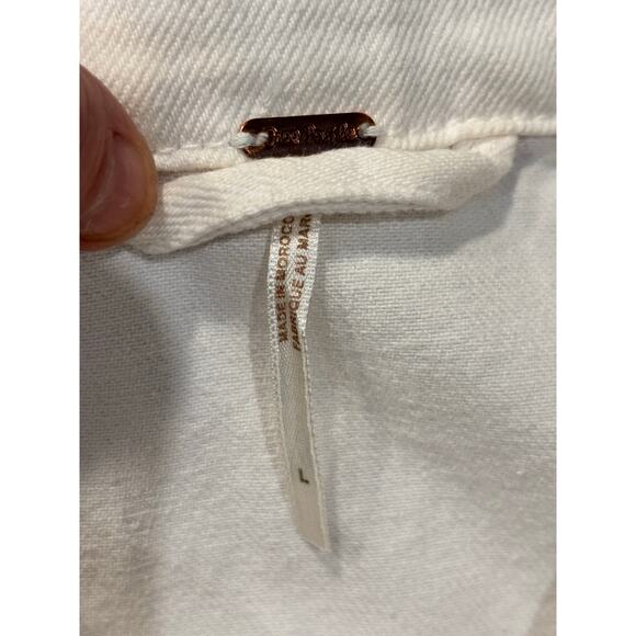 Free people white jean jacket 100% cotton women’s large - Picture 4 of 10